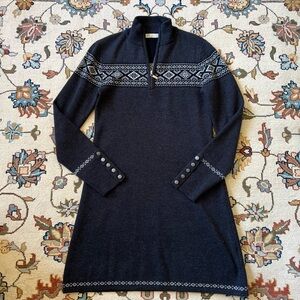 WOOL Neve Grey and White Patterned Quarter Zip Sweater Dress
